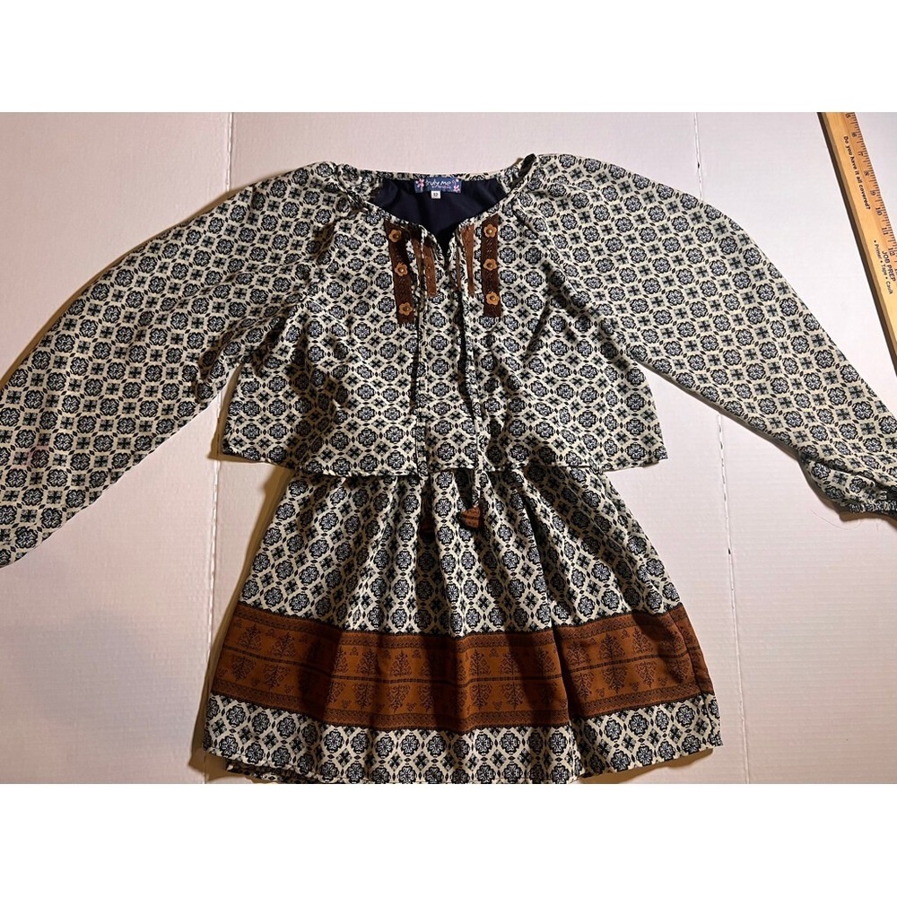 Truly Me By Sara Sara Girls 12 V-Neck Tassel Tier Long Sleeve BOHO Peasant Tunic